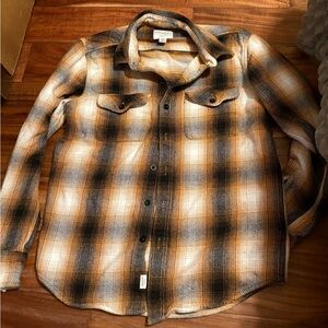American Eagle Plaid Flannel Shirt Small | Brown Tan Classic Fit shacket (1088)‎